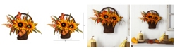 Nearly Natural 16" Fall Sunflower Artificial Autumn Arrangement in Decorative Basket